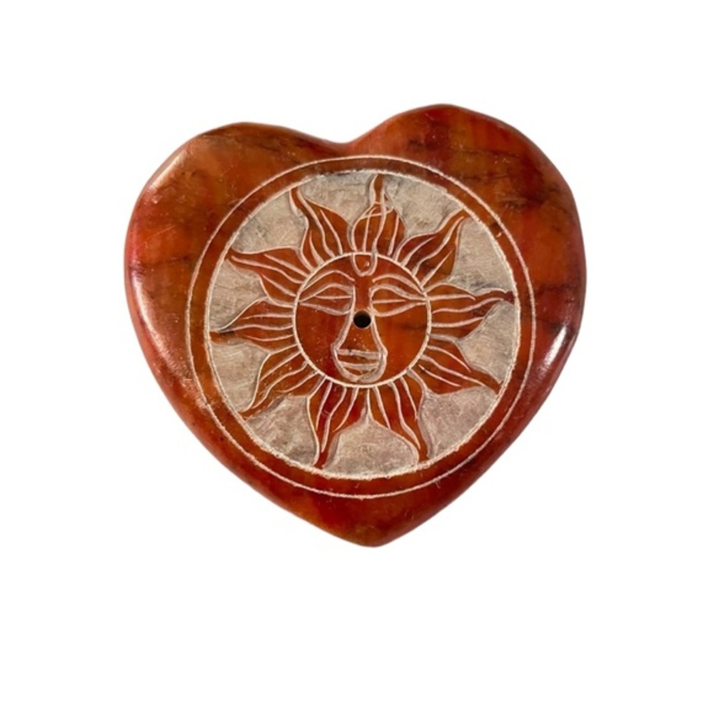 Handcrafted Heart Shaped Soapstone Sun Incense Holder/Stand